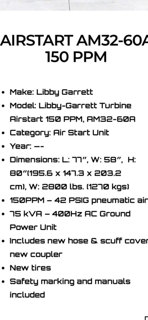 Air Start Cart A/M3A-60B Gas Turbine Engine 75kva Libby $7500