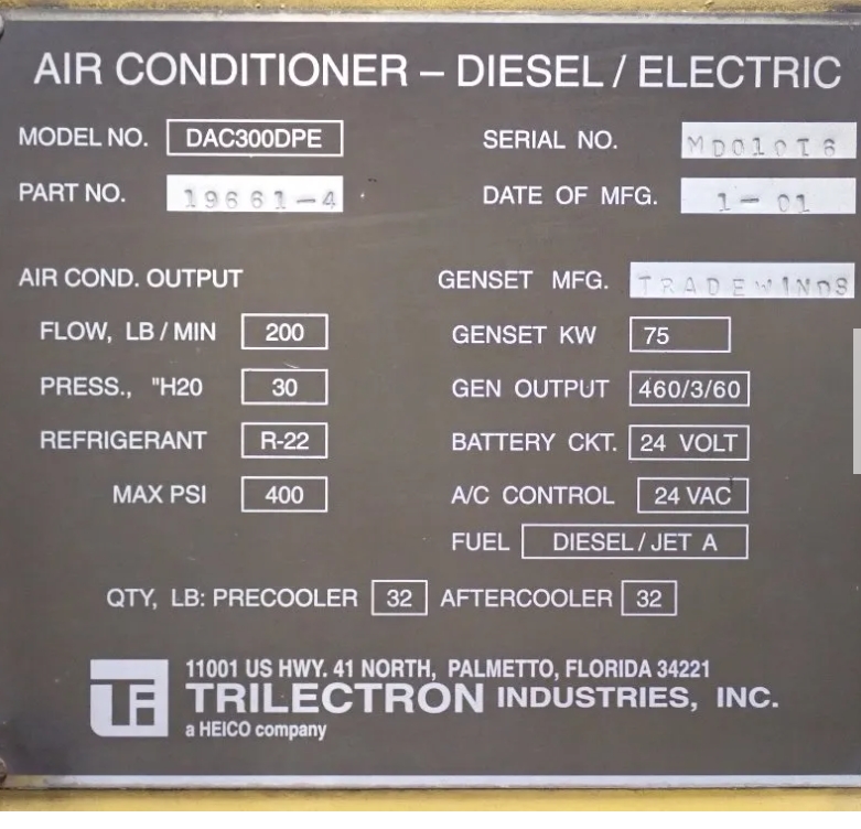 Trilectron DAC300DPE Aircraft Air Conditioner